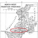 Figure 1: Map of North-West Frontier Province c1916 (from a book by Sir James McCrone
Douie). The route from Peshawar to Landi Kotal, with the CWG Cemetery, is highlighted.